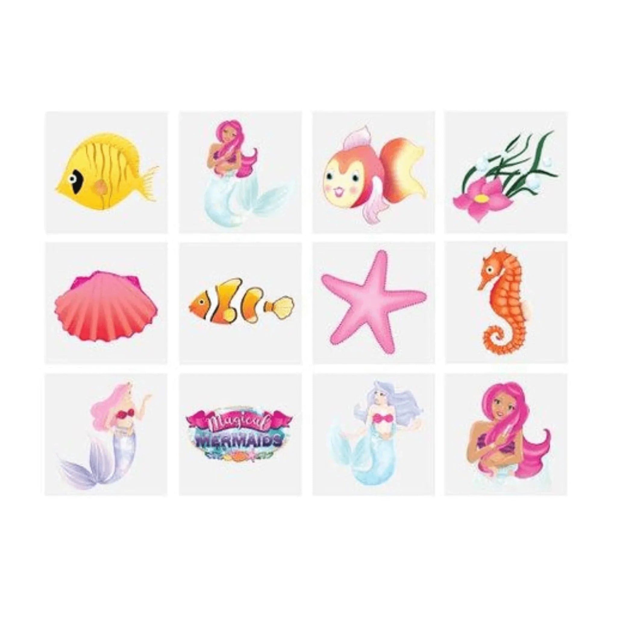 Pack of 12 Mini Mermaid Temporary Tattoos - Kids Party Craft
