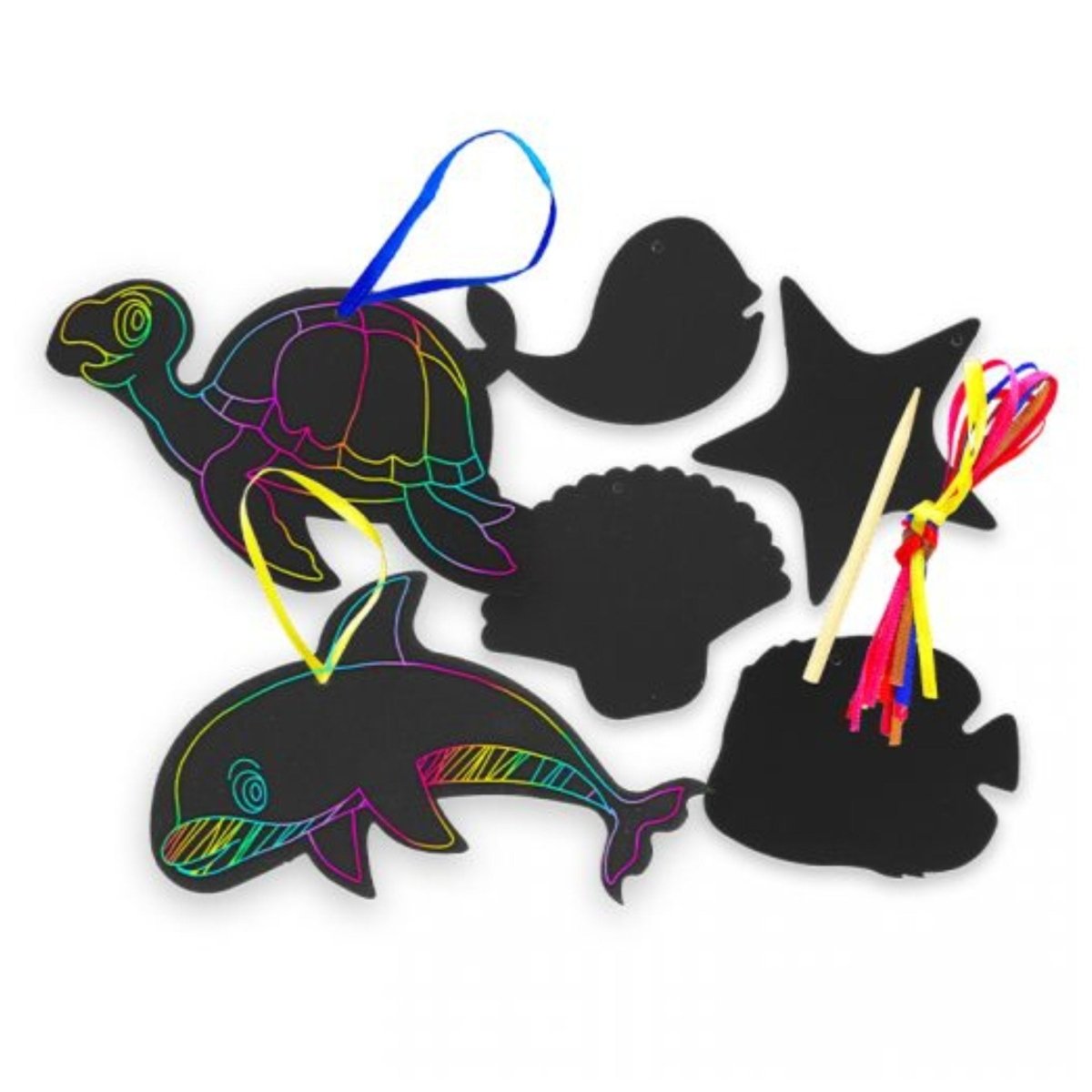 Sea Life Scratch Art Shapes 6 Pack - Kids Party Craft