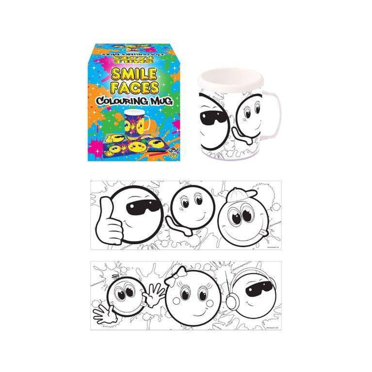 Smile Colouring Mug with 2 Assorted Designs - Kids Party Craft