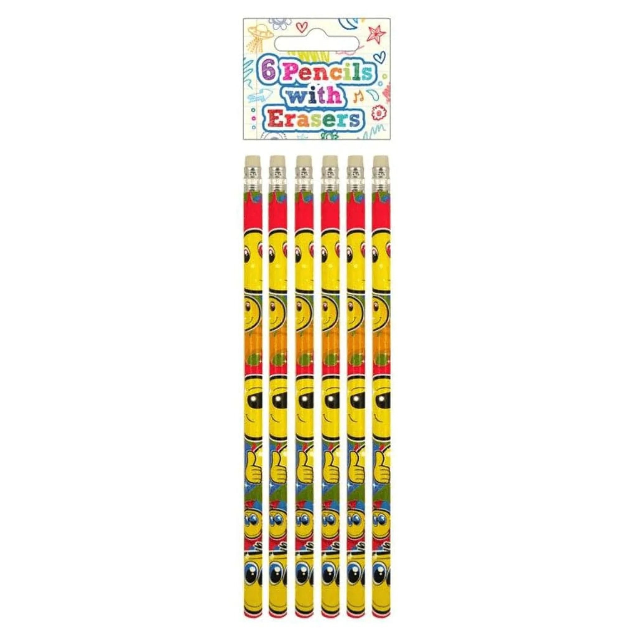 Smile Pencils with Erasers (6 pieces) - Kids Party Craft
