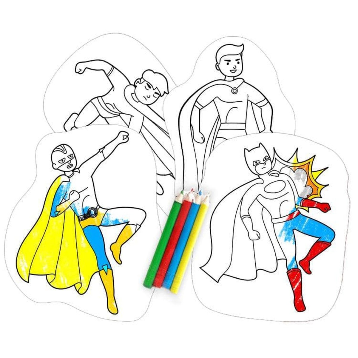 Super Hero 10 Colour In Shapes Set - Kids Party Craft
