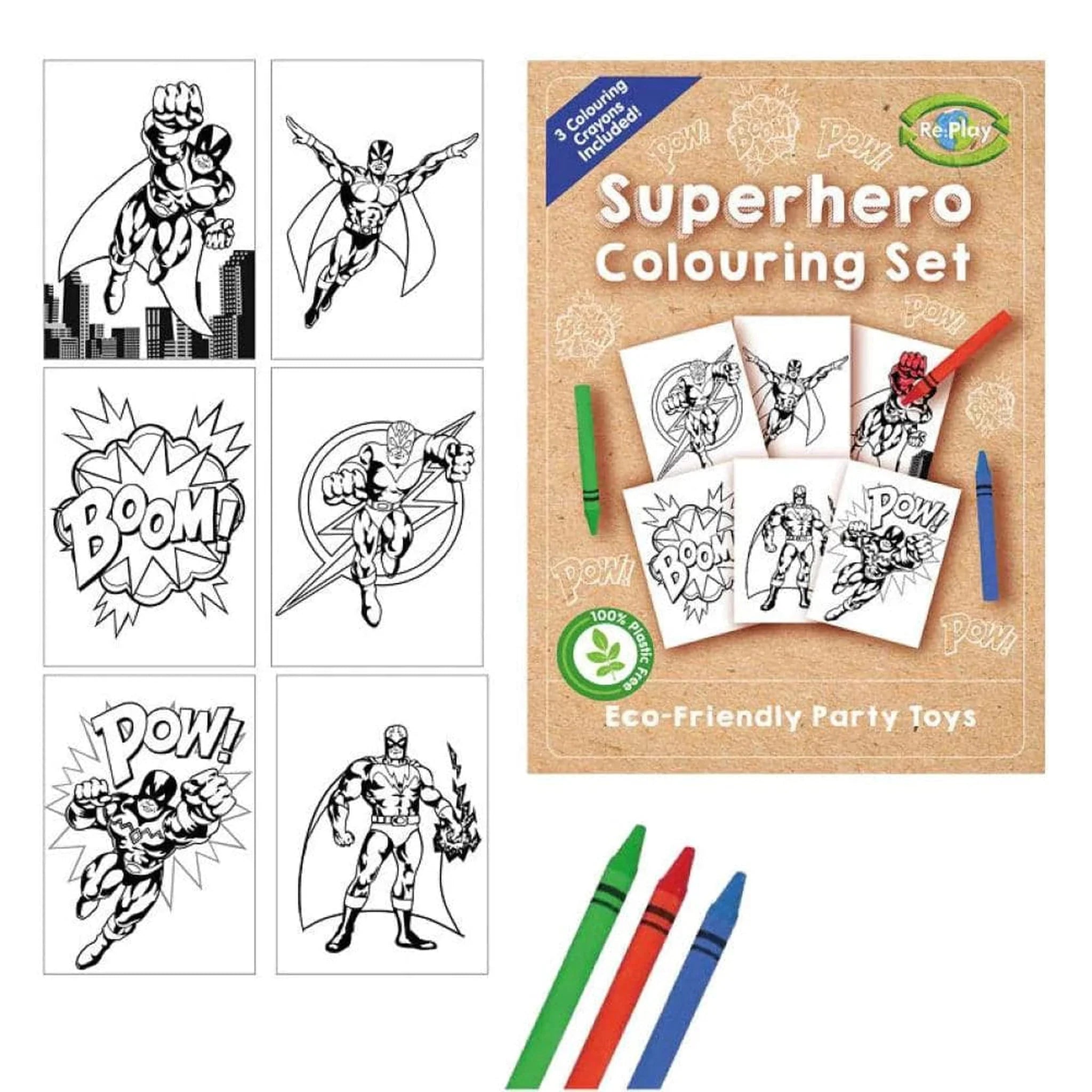 Superhero A6 Colouring Set Eco Friendly - Kids Party Craft