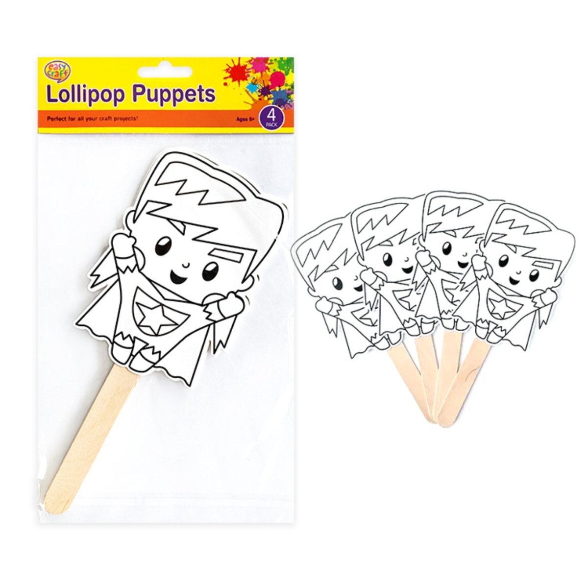 Superhero Lollipop Puppets 4 Pack - Kids Party Craft