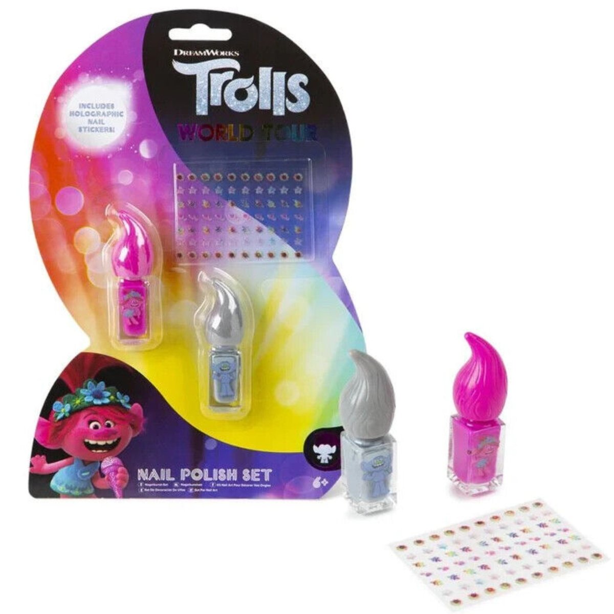 Trolls Kids Nail Polish With Holographic Nail Stickers Set Gift - Kids Party Craft