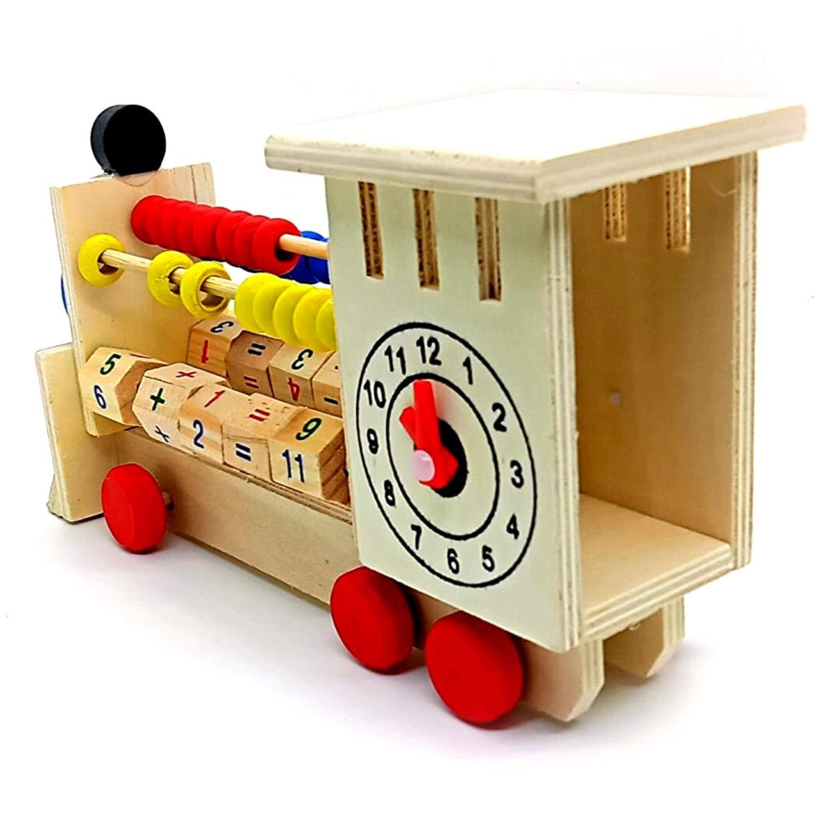 Wooden Multi-Learning 4-in-1 Train Engine Abacus with Clock Counting - Kids Party Craft