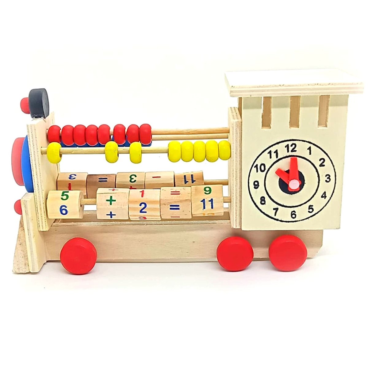 Wooden Multi-Learning 4-in-1 Train Engine Abacus with Clock Counting - Kids Party Craft