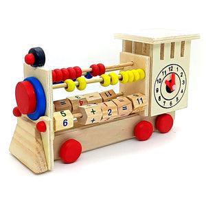 Wooden Multi-Learning 4-in-1 Train Engine Abacus with Clock Counting - Kids Party Craft