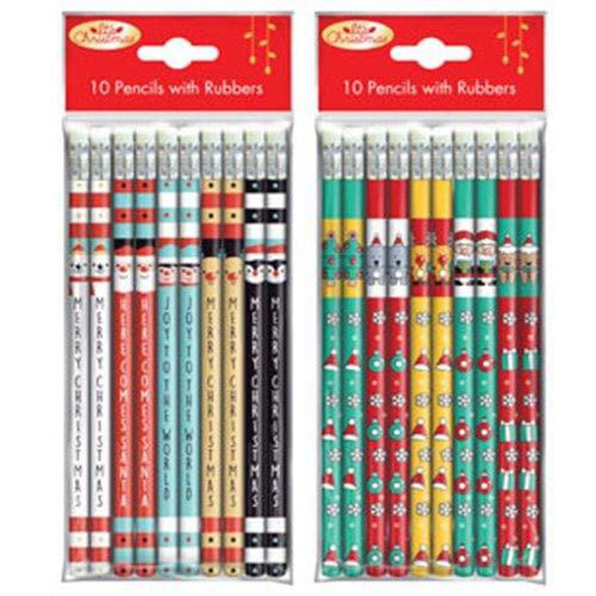 Xmas Pencils Pack of 10 With Rubbers - Kids Party Craft